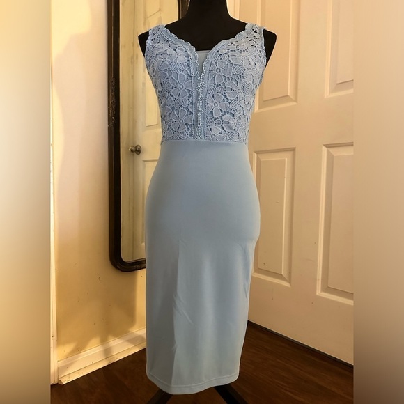NWT GRACE KARIN Womens M Blue Dress Sleeveless Lace Stretch Career Cocktail - Picture 2 of 7